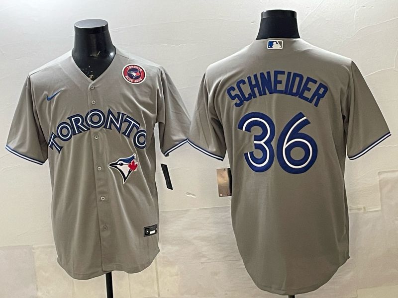 Men 2025 Nike Toronto Blue Jays #36 Schneider Grey Game MLB Jersey 05
